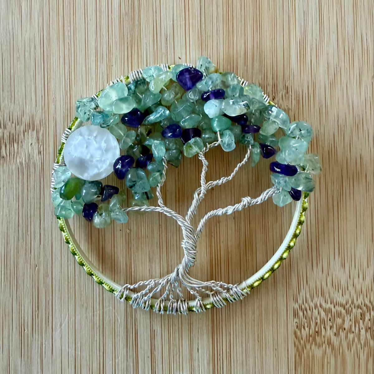 Prehnite, Amethyst, White Quartz and Silver Tree of Life