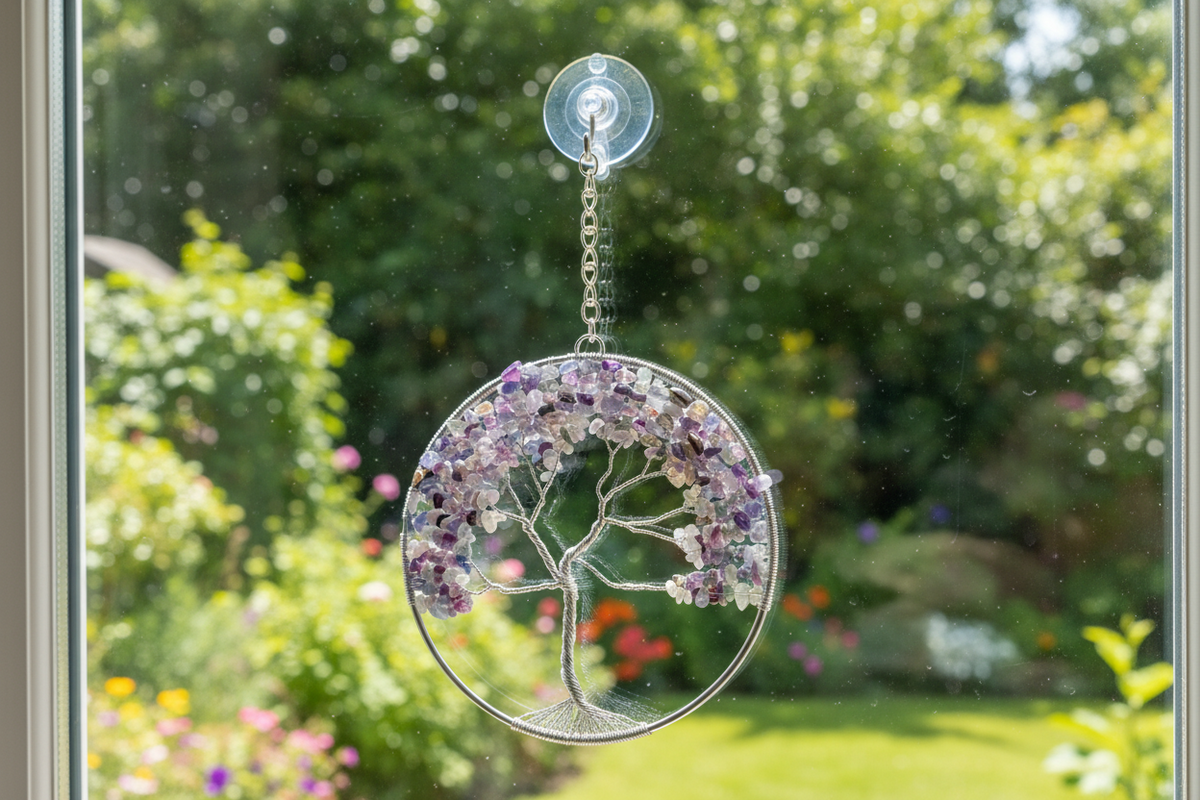 Fluorite and Silver Tree of Life - 5-Inch Window/Wall Hanging