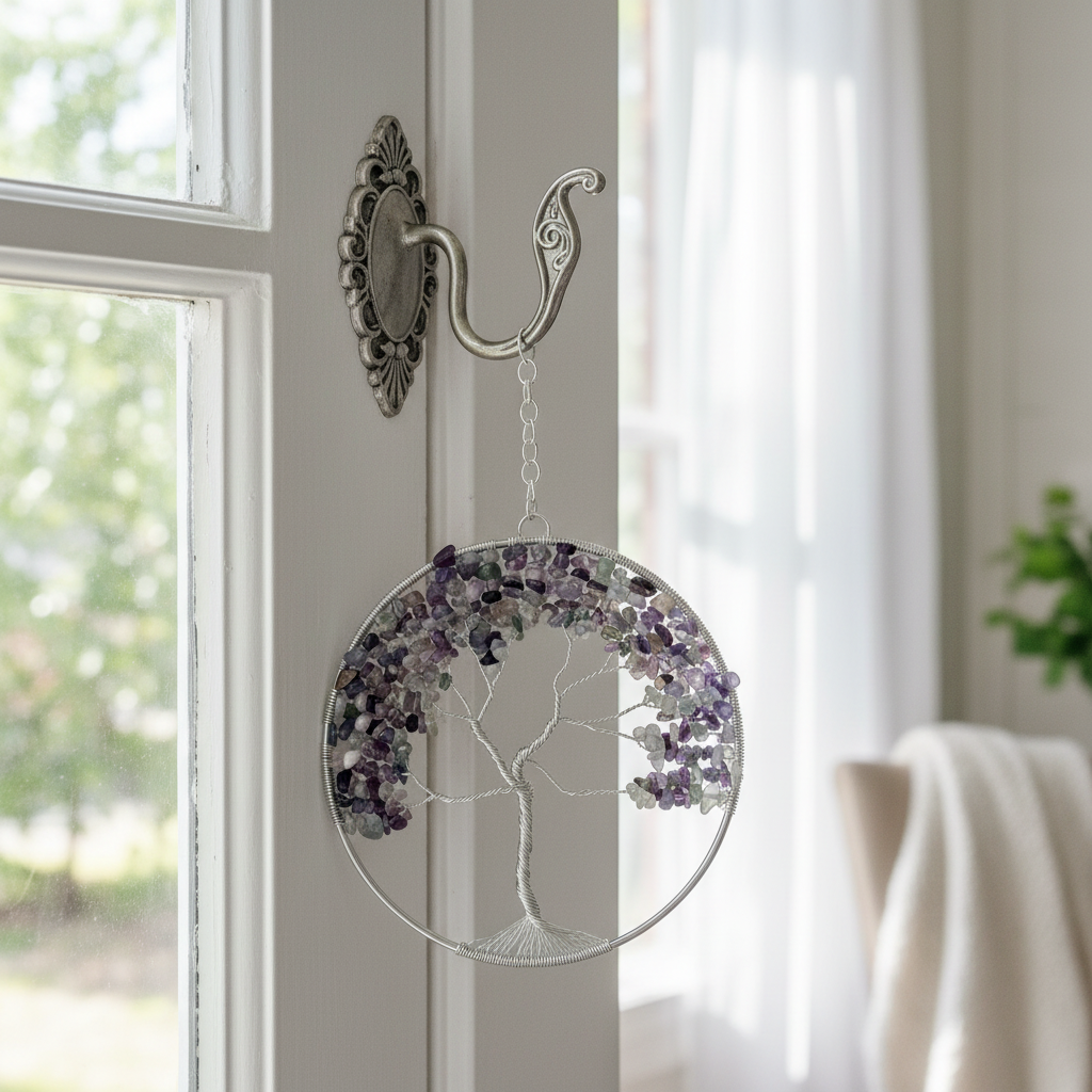 Fluorite and Silver Tree of Life - 5-Inch Window/Wall Hanging