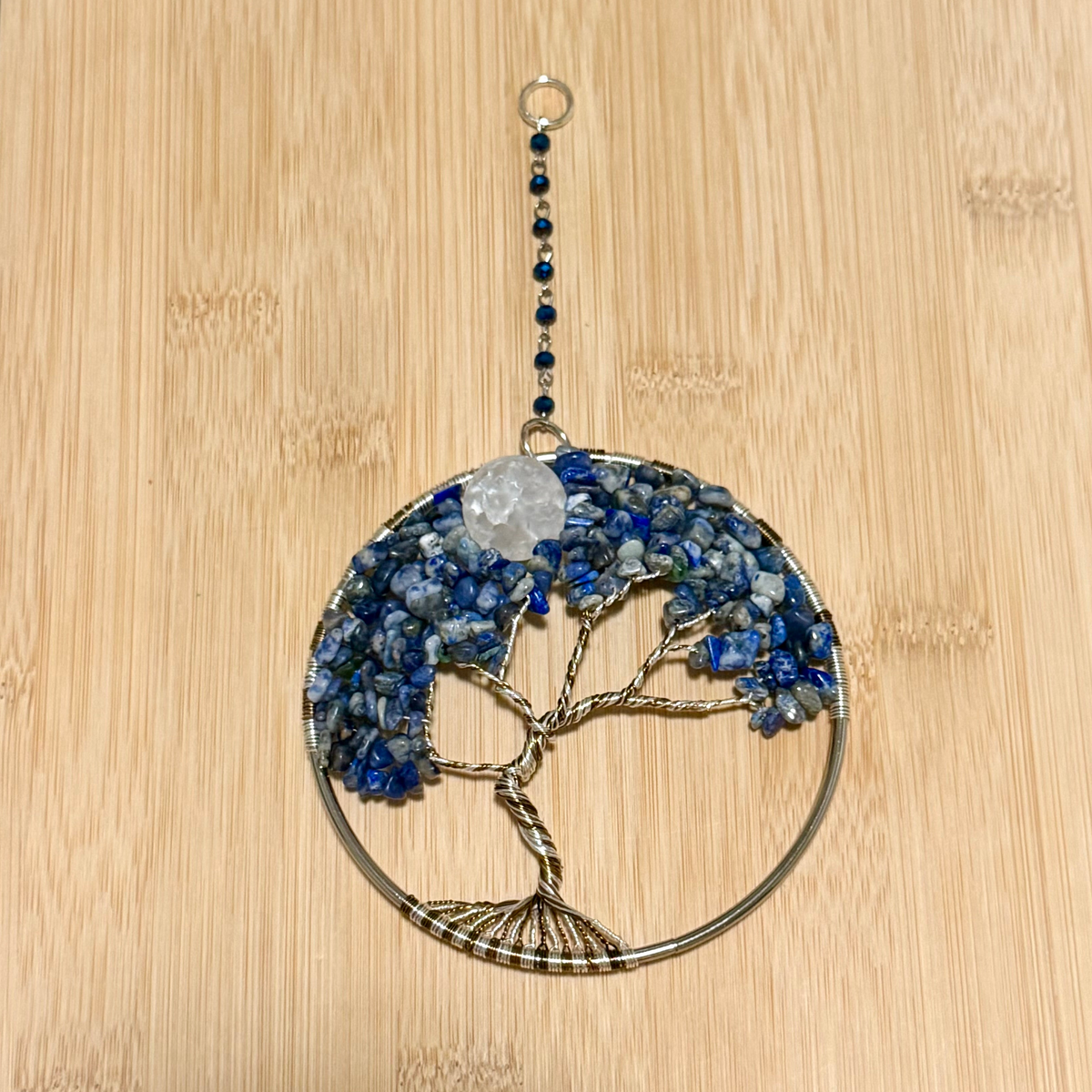Lapis, Sodalite, White Quartz & Mixed Metal Tree of Life – 4-Inch Window/Wall Hanging