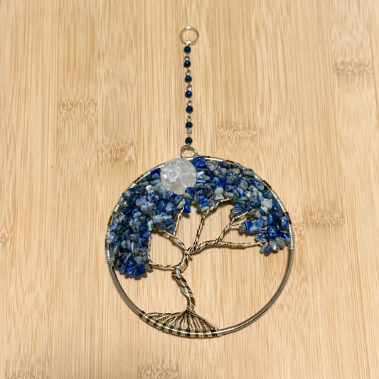 Lapis, Sodalite, White Quartz & Mixed Metal Tree of Life – 4-Inch Window/Wall Hanging