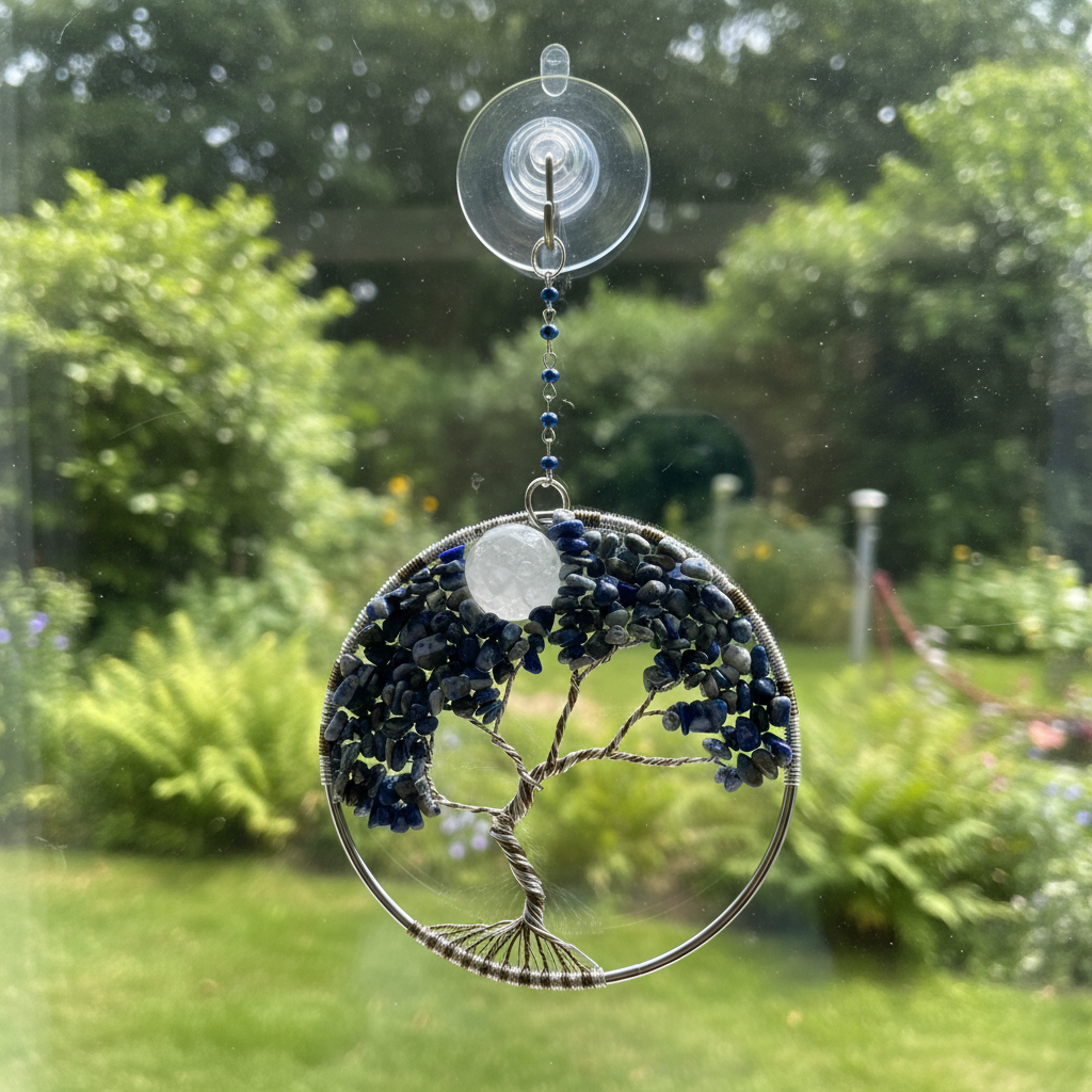 Lapis, Sodalite, White Quartz & Mixed Metal Tree of Life – 4-Inch Window/Wall Hanging