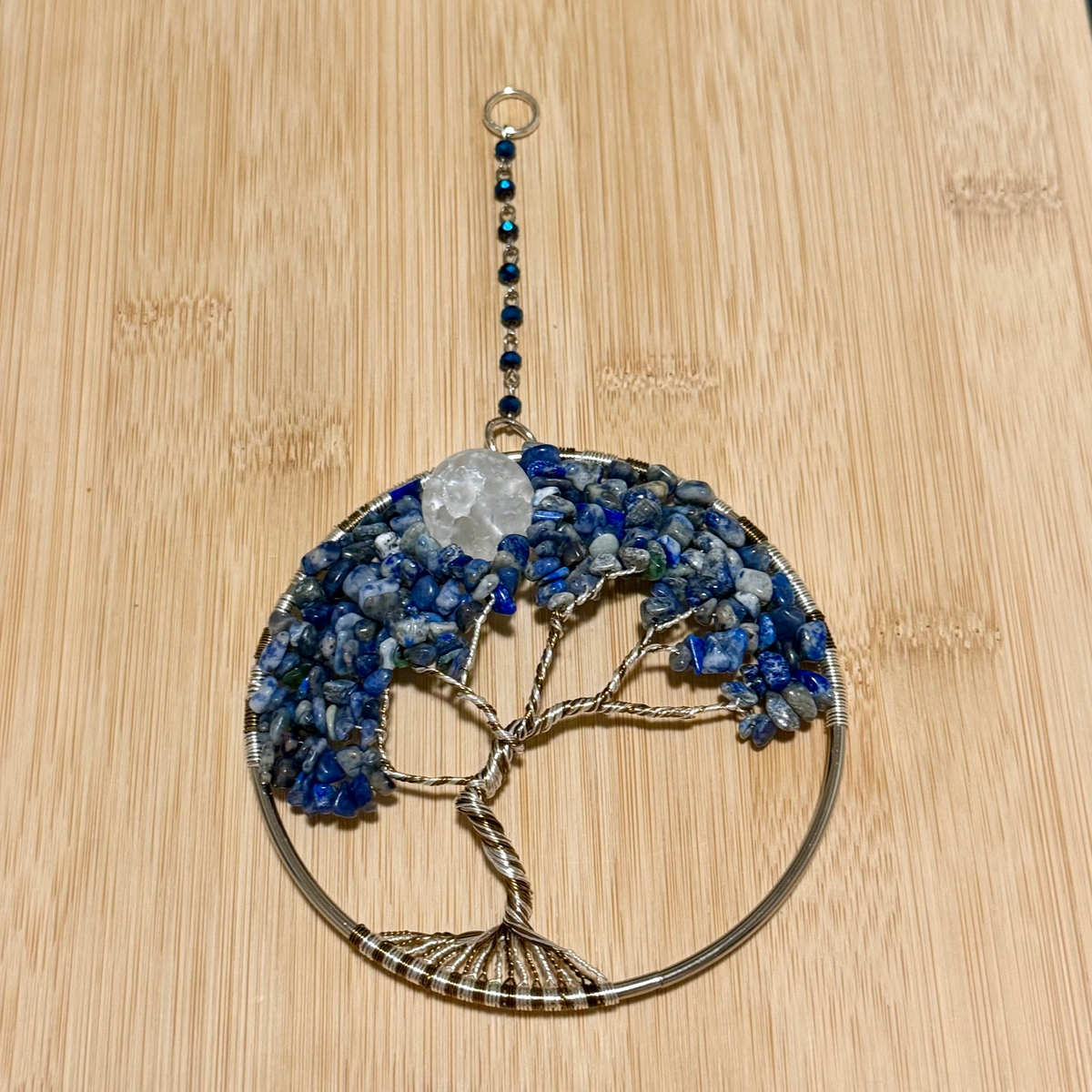 Lapis, Sodalite, White Quartz & Mixed Metal Tree of Life – 4-Inch Window/Wall Hanging