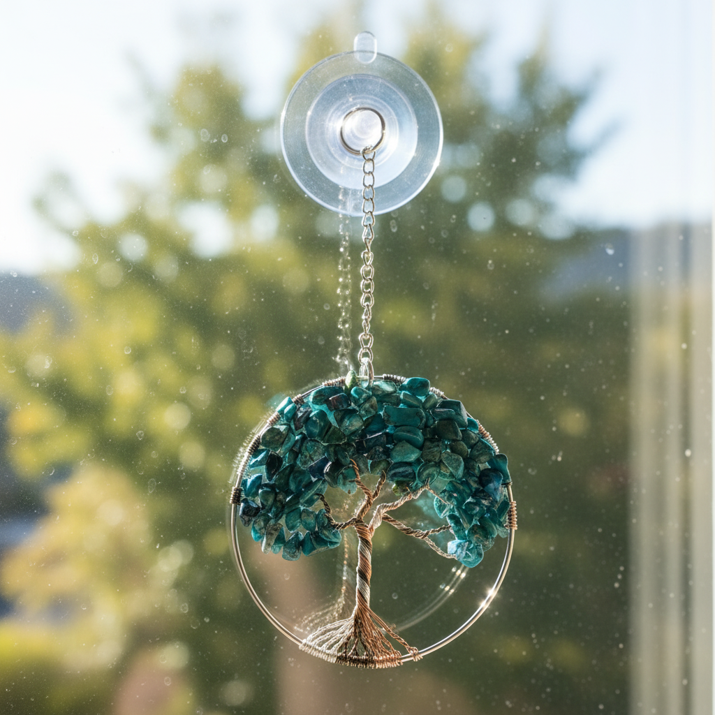 Chrysocolla & Mixed Metal Tree of Life - 3-Inch Window/Wall Hanging