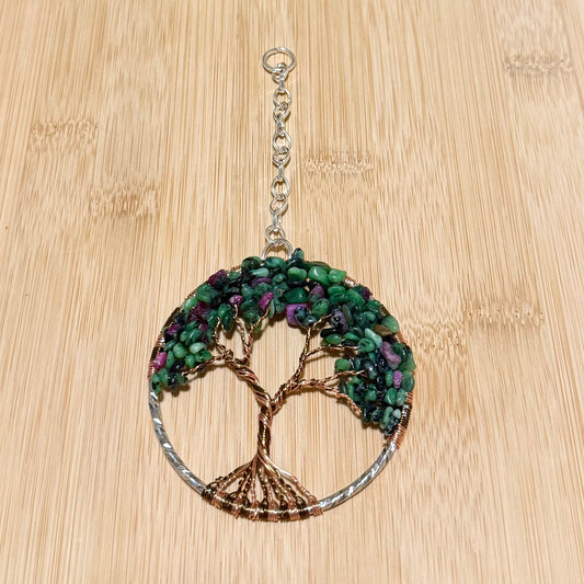 Ruby Zoisite & Mixed Metal Tree of Life - 3-Inch Window/Wall Hanging
