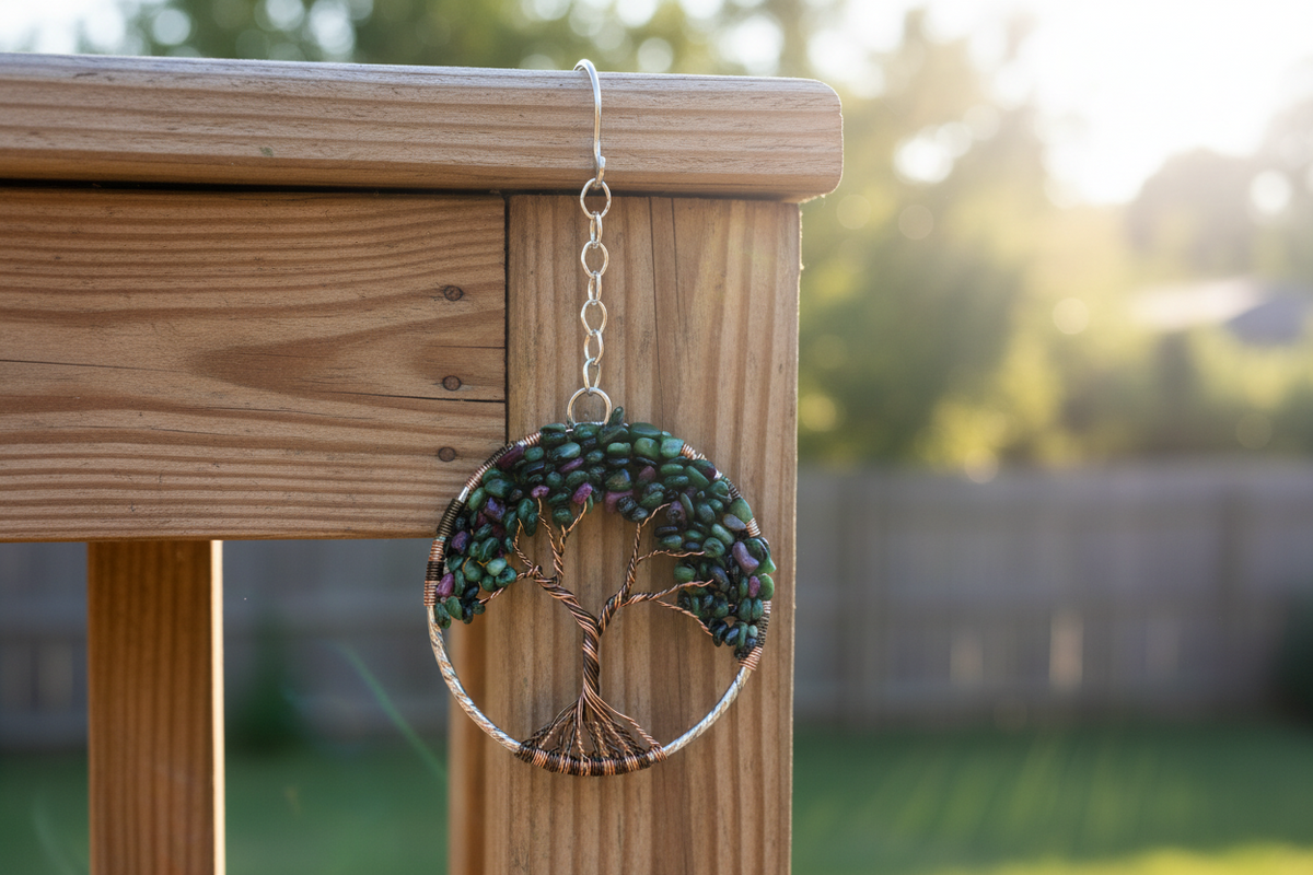 Ruby Zoisite & Mixed Metal Tree of Life - 3-Inch Window/Wall Hanging