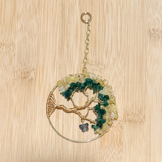 Citrine, Green Aventurine & Gold Tree of Life - 3-Inch Wall/Window Hanging