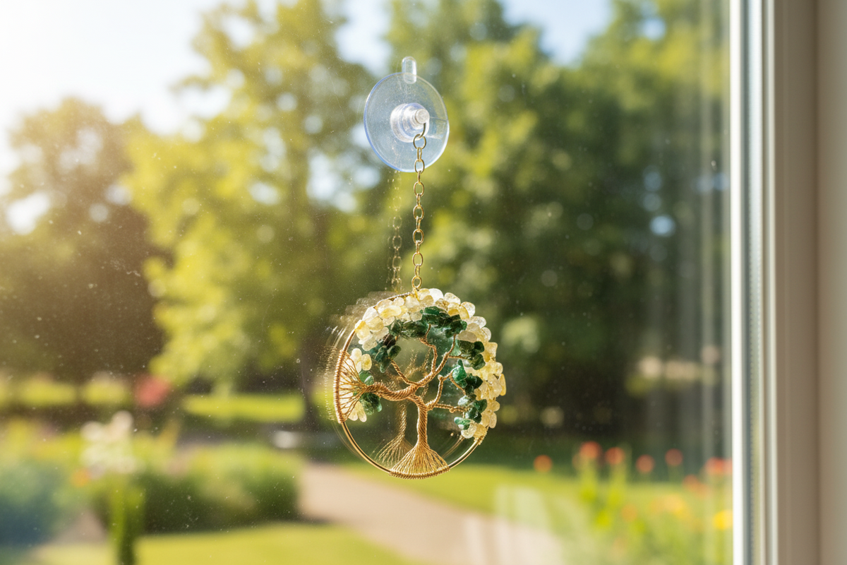 Citrine, Green Aventurine & Gold Tree of Life - 3-Inch Wall/Window Hanging