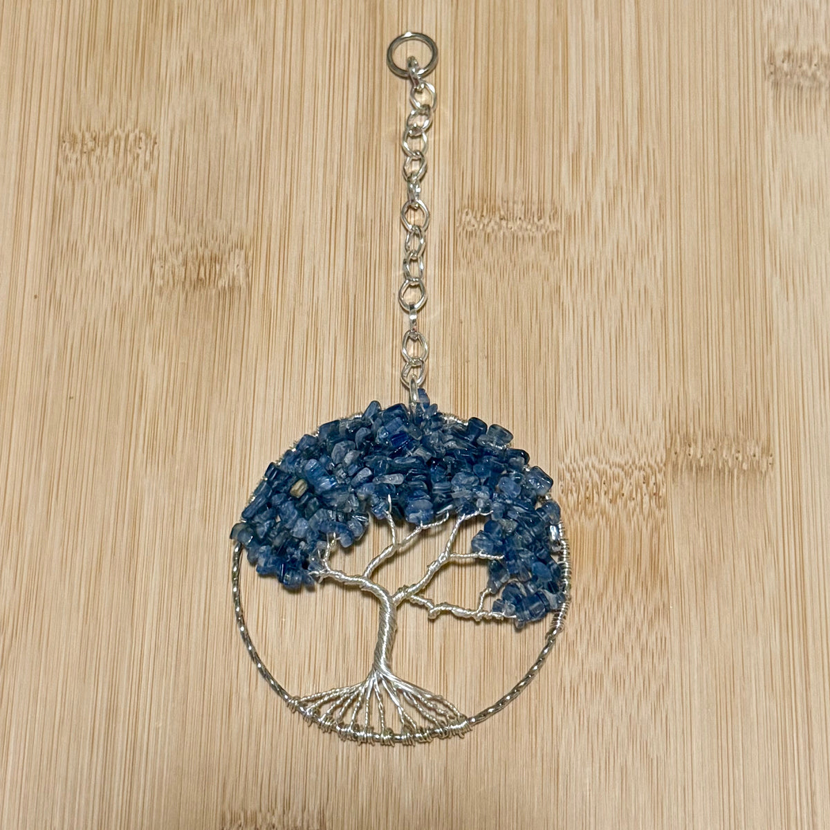 Kyanite & Silver Tree of Life - 3-Inch Window/Wall Hanging (Repurposed Bangle Bracelet)