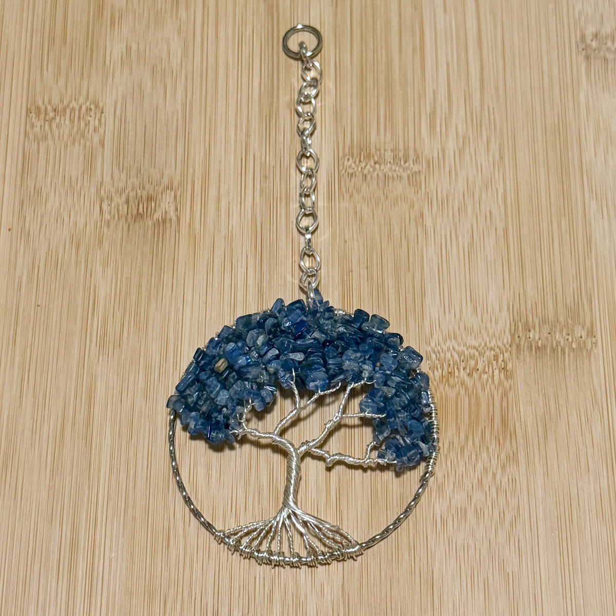 Kyanite & Silver Tree of Life - 3-Inch Window/Wall Hanging (Repurposed Bangle Bracelet)
