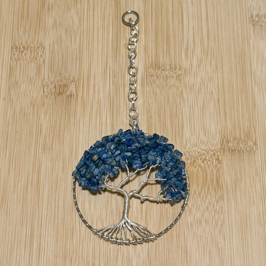 Kyanite & Silver Tree of Life - 3-Inch Window/Wall Hanging (Repurposed Bangle Bracelet)