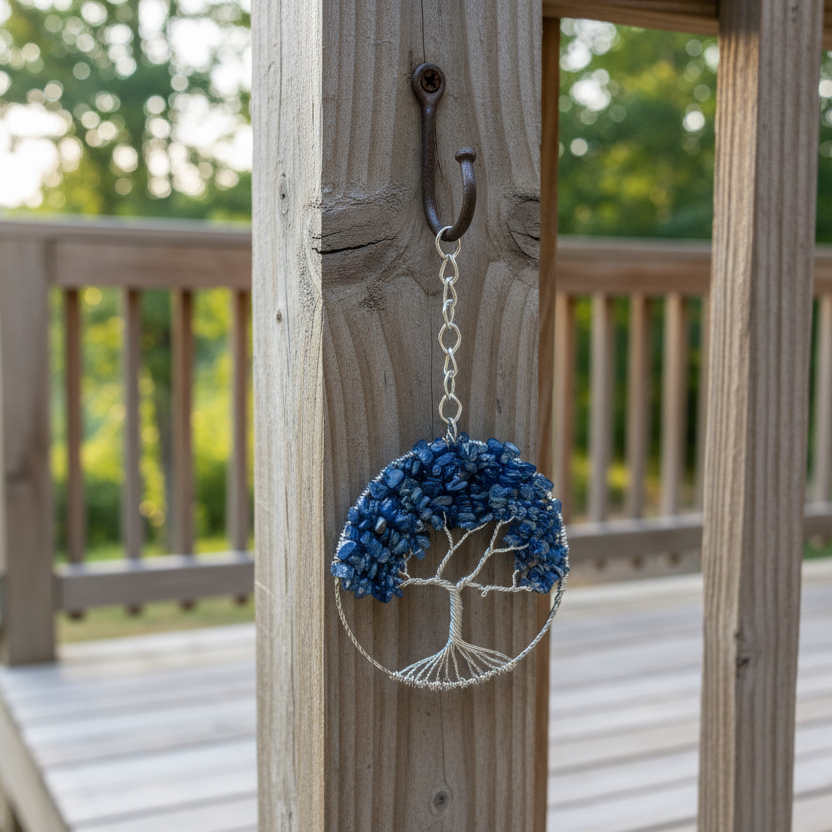 Kyanite & Silver Tree of Life - 3-Inch Window/Wall Hanging (Repurposed Bangle Bracelet)