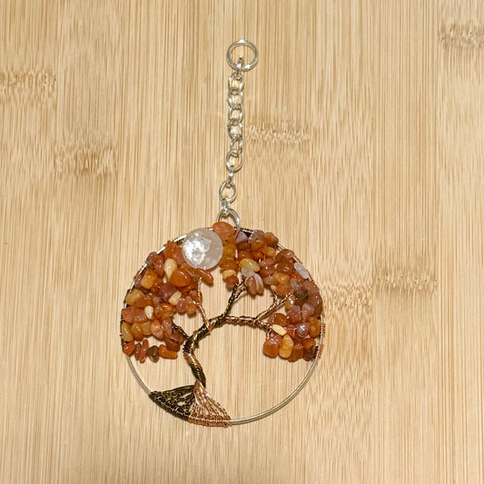 Carnelian, Orange Quartz, White Quartz & Mixed Metal Tree of Life - 3-Inch Window/Wall Hanging