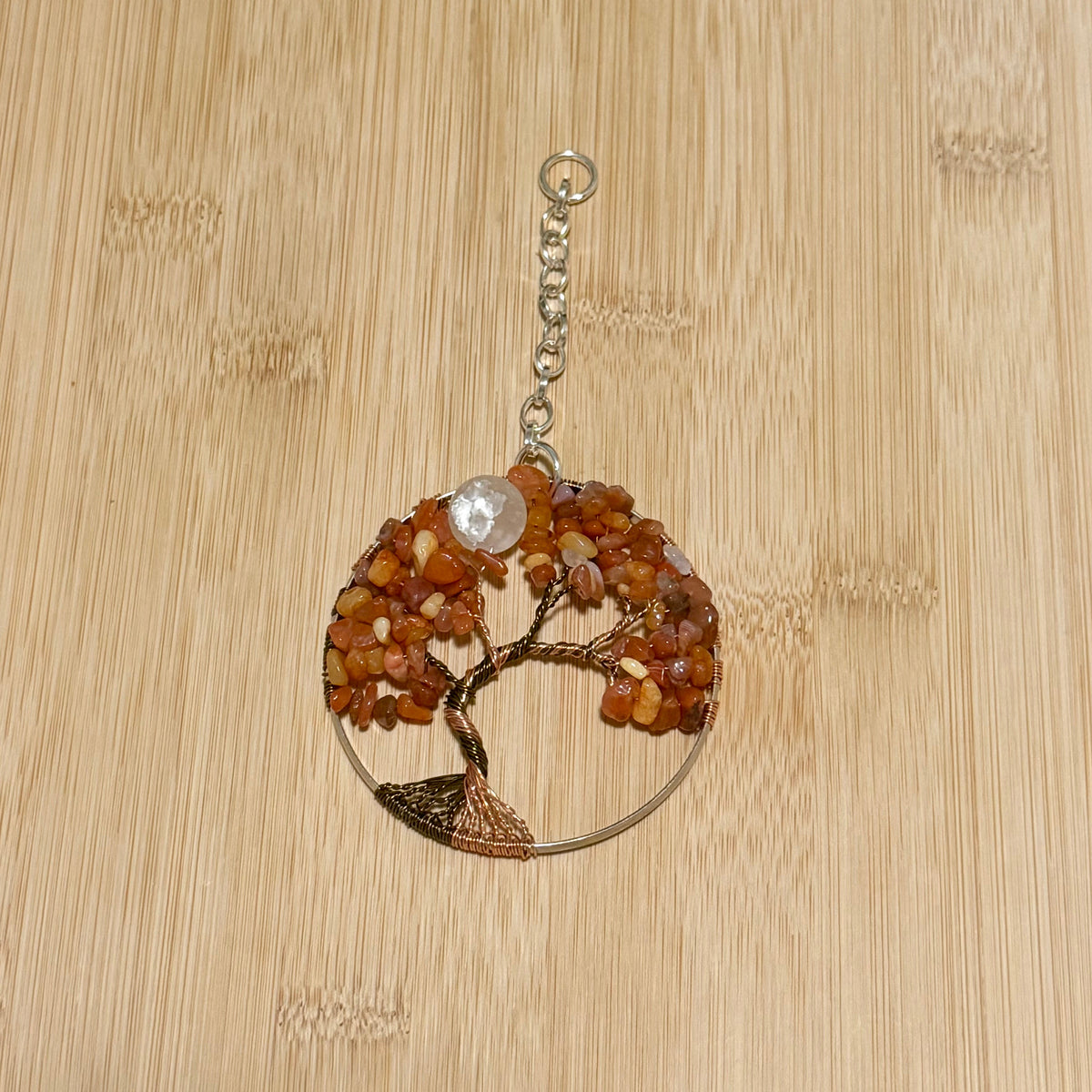 Carnelian, Orange Quartz, White Quartz & Mixed Metal Tree of Life - 3-Inch Window/Wall Hanging