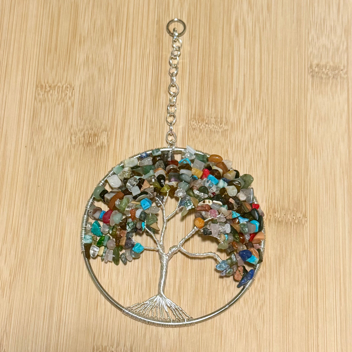 Mixed Gemstone & Silver Tree of Life – 4-Inch Window/Wall Hanging