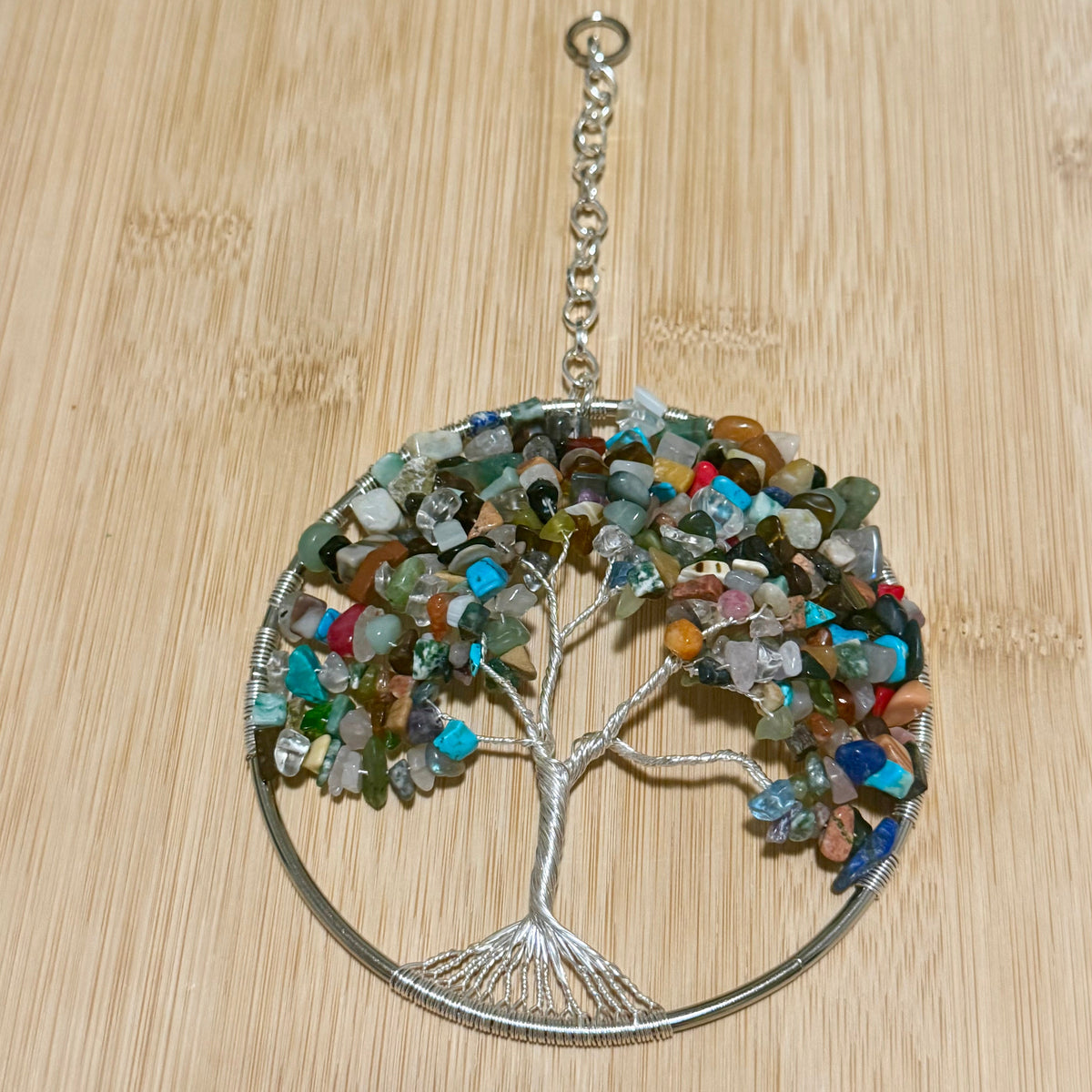 Mixed Gemstone & Silver Tree of Life – 4-Inch Window/Wall Hanging