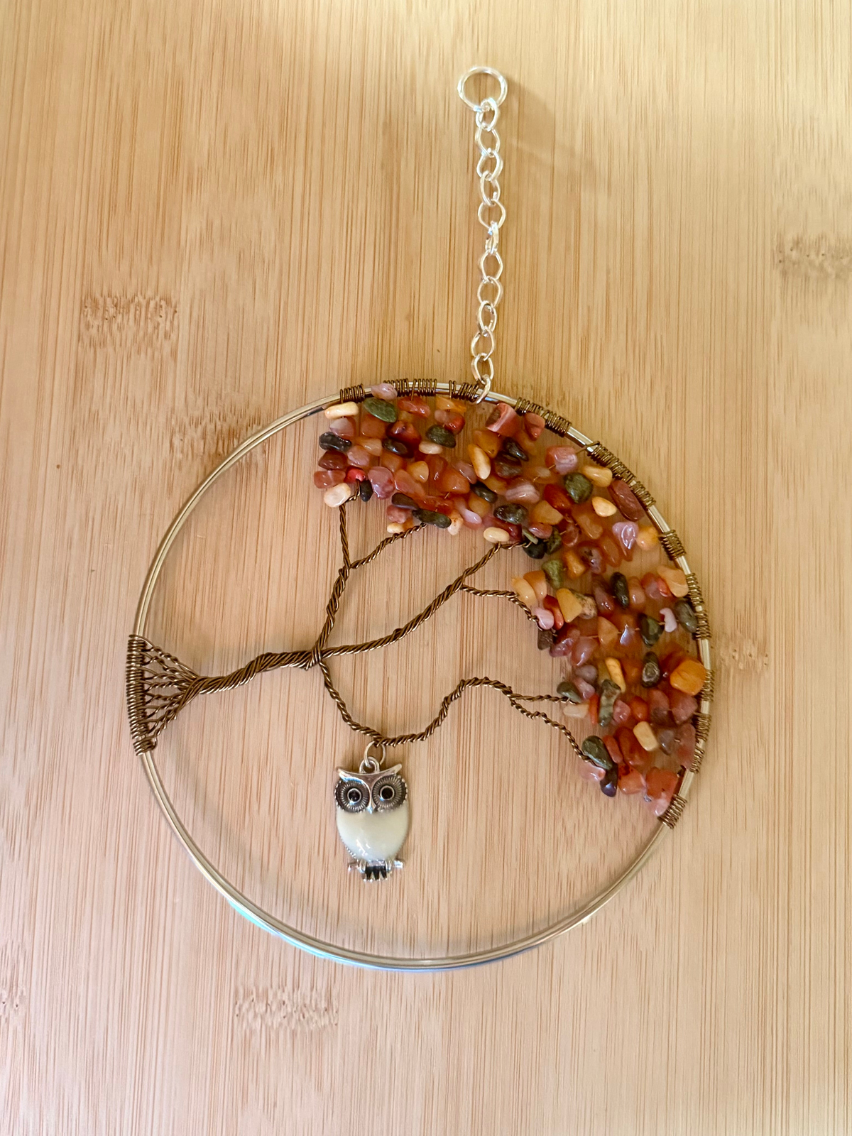 Carnelian, Dragon’s Blood, Silver & Antique Brass Tree of Life – 5-Inch