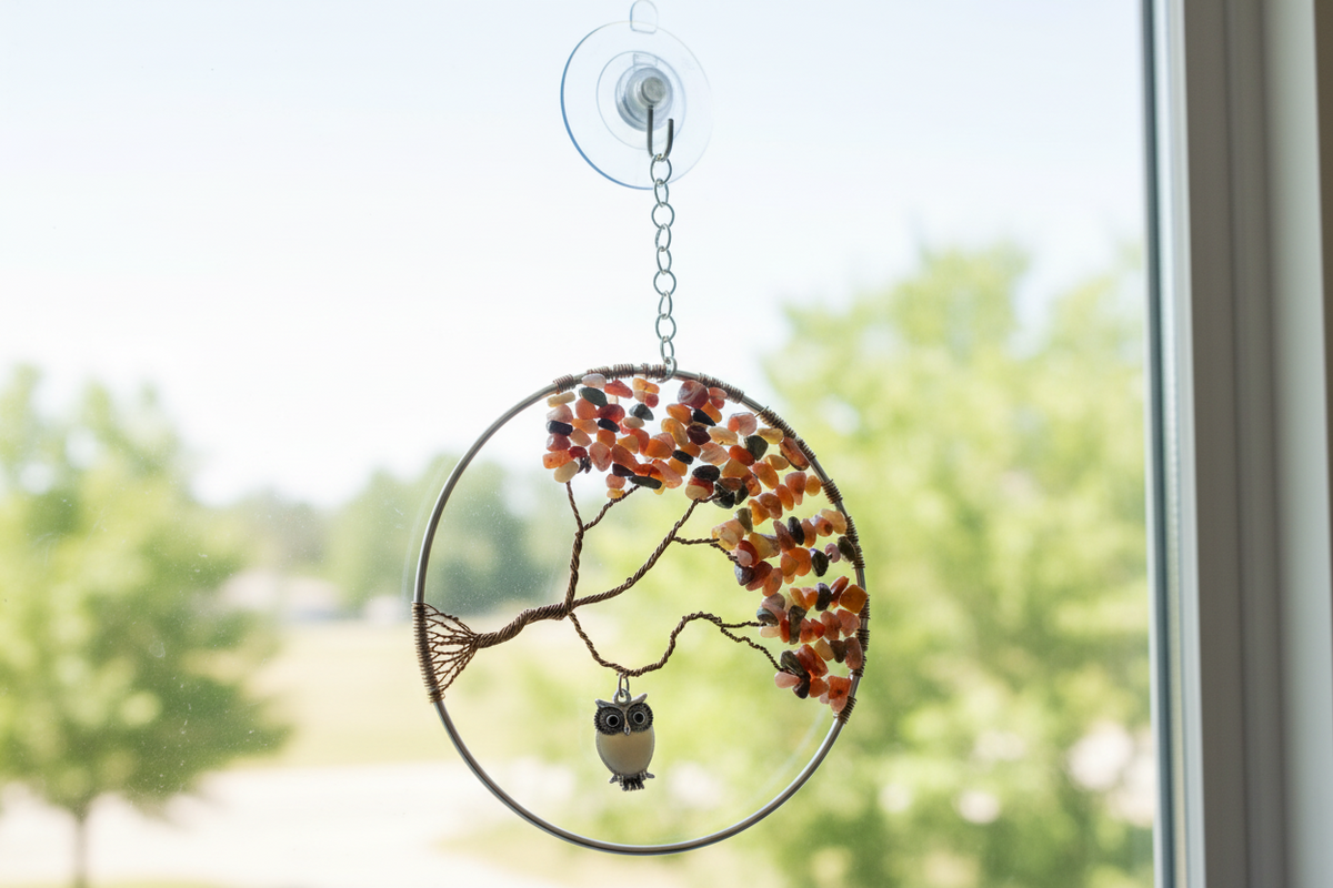 Carnelian, Dragon’s Blood, Silver & Antique Brass Tree of Life – 5-Inch
