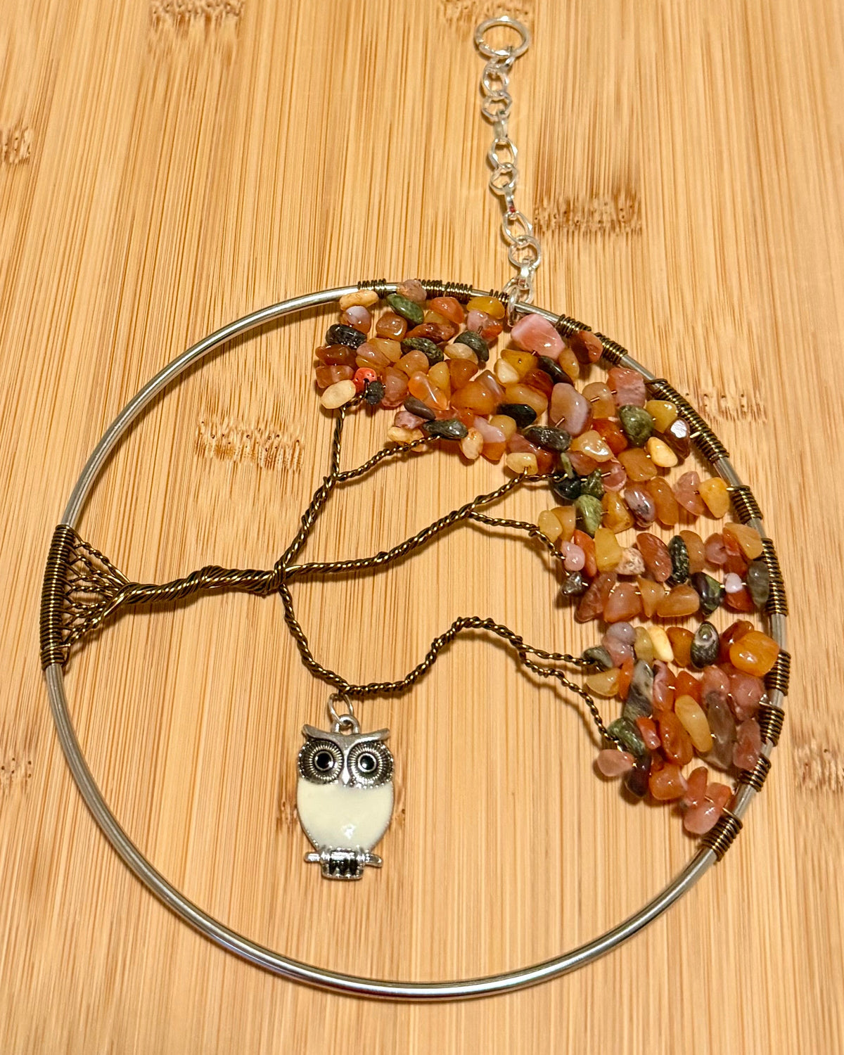 Carnelian, Dragon’s Blood, Silver & Antique Brass Tree of Life – 5-Inch
