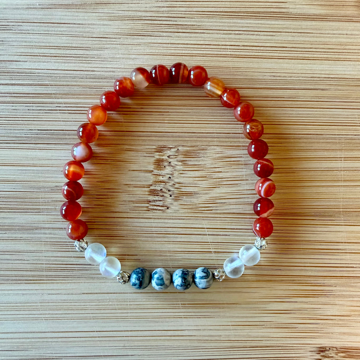 Amber Agate, Gray Jade and White Glass Opal Bracelet