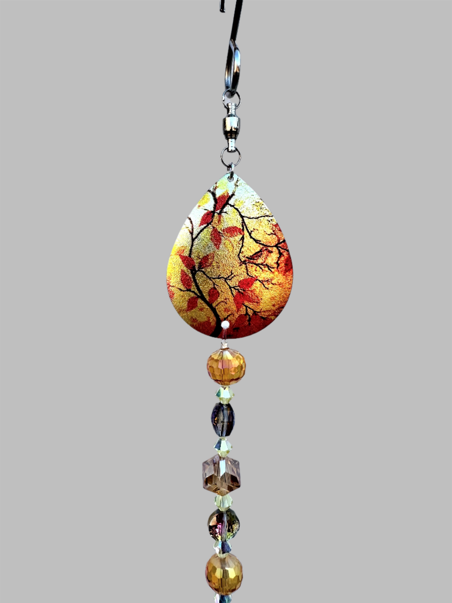 Amber and Glass Lampwork Suncatcher With Teardrop Autumn Topper