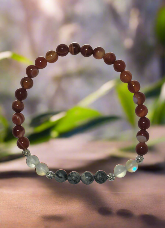 Amber Agate, Gray Jade and White Synthetic Opal Bracelet