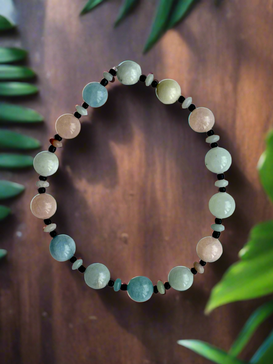 Amazonite Bead Bracelet with Black Glass Accent Beads
