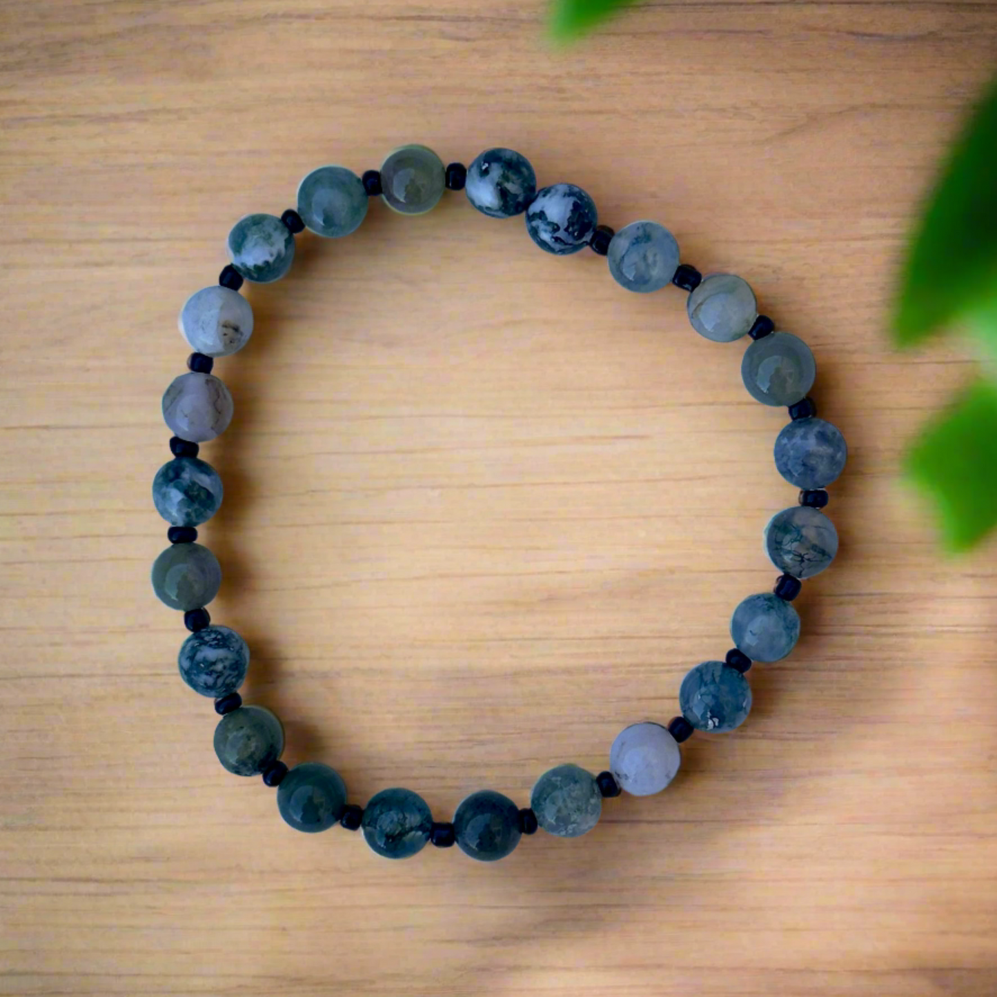 Fancy Jasper with Black Glass Accents Bead Bracelet