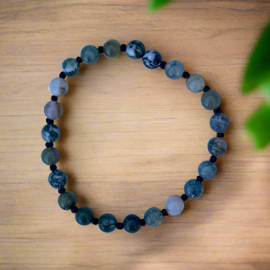 Fancy Jasper with Black Glass Accents Bead Bracelet