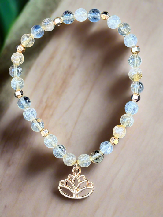 Citrine, Gold Hematite and Gold Lotus Flower Bracelet