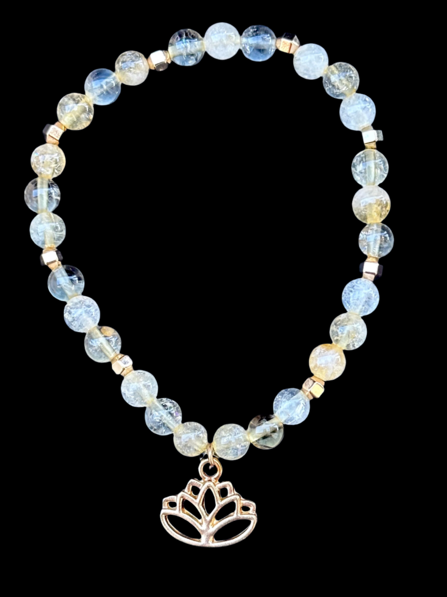 Citrine, Gold Hematite and Gold Lotus Flower Bracelet