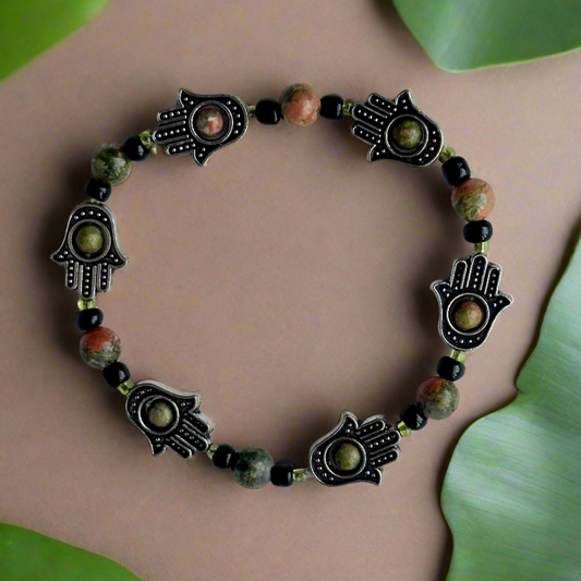 Hamsa Hand and Unakite Bracelet