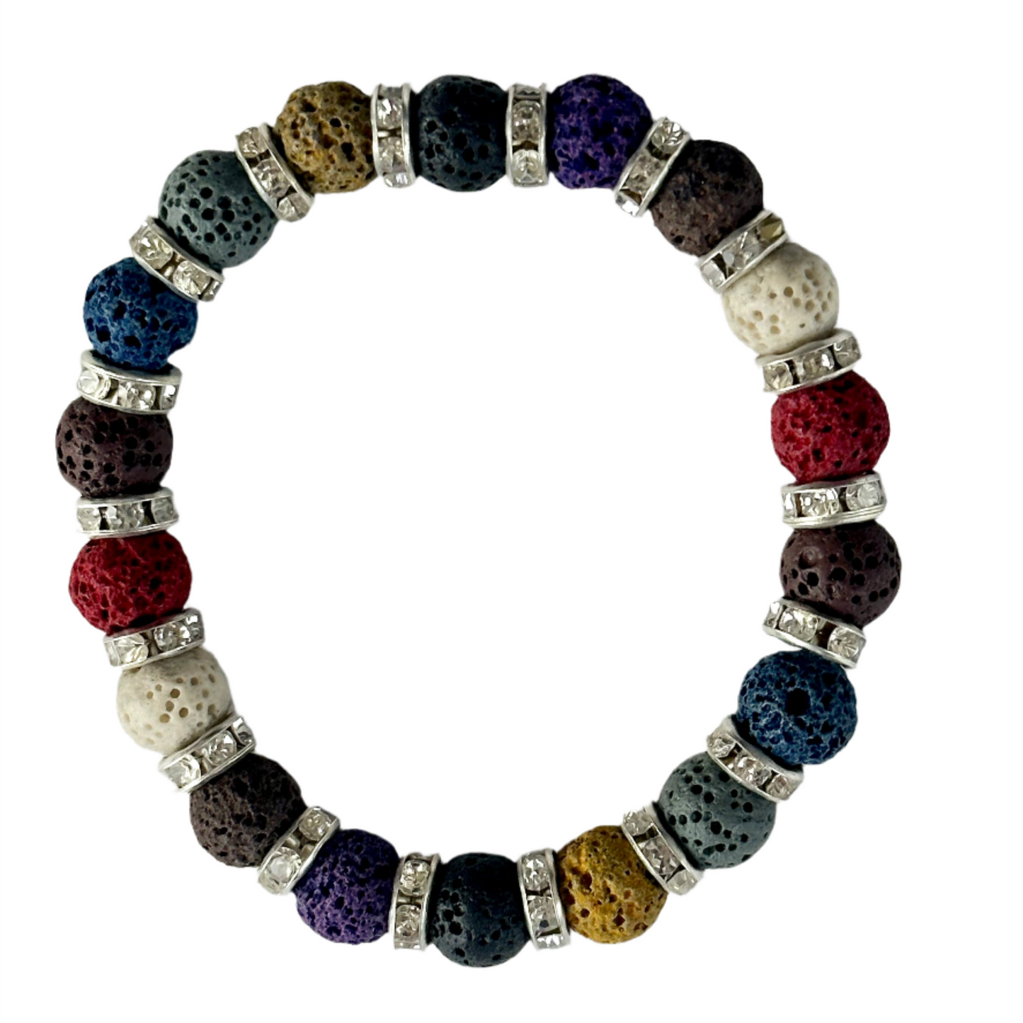 Multi-Color Lava Stone with Gold Rhinestone Accents Bracelet