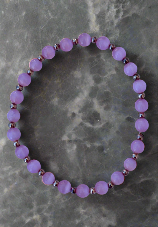 Pink Cat's Eye With Gold Accents Bead Bracelet