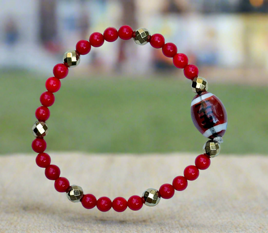 Red and Gold Football Bead Bracelet