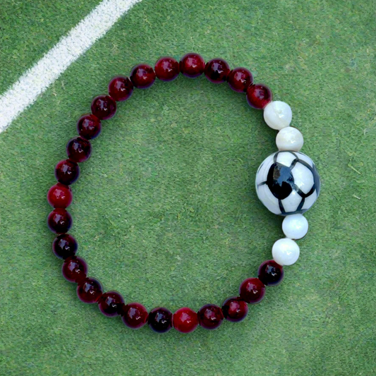 Red and White Soccer Ball Bead Bracelet
