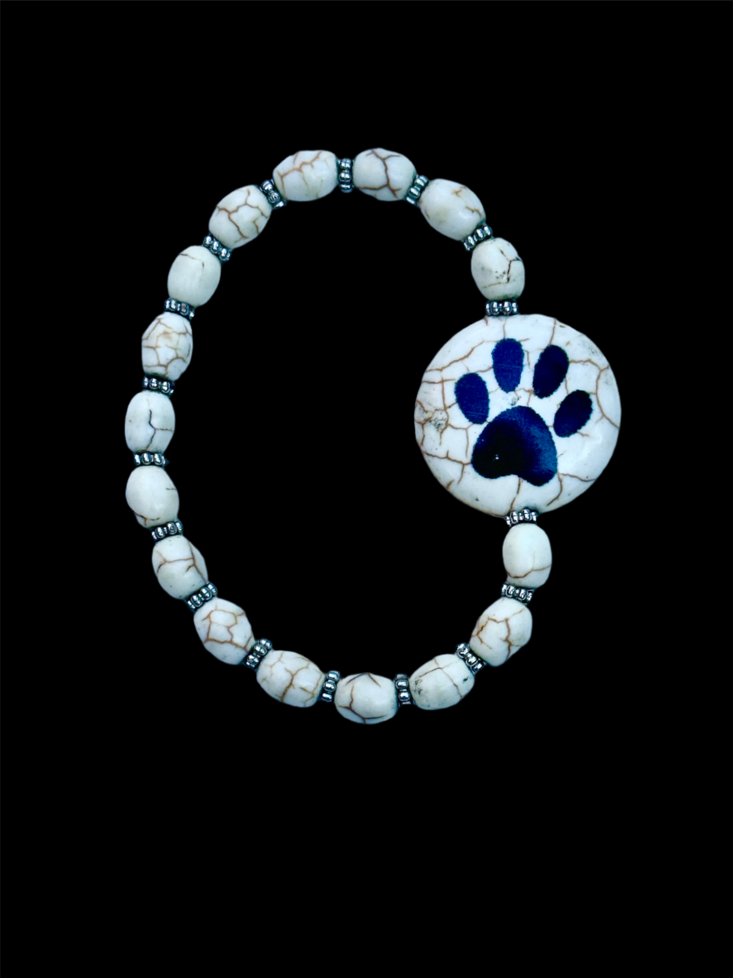 White Howlite Paw Print Bead Bracelet
