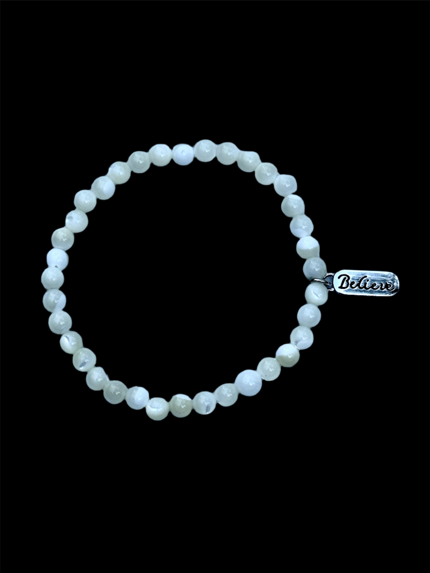 White Mother of Pearl Bracelet With Believe Charm