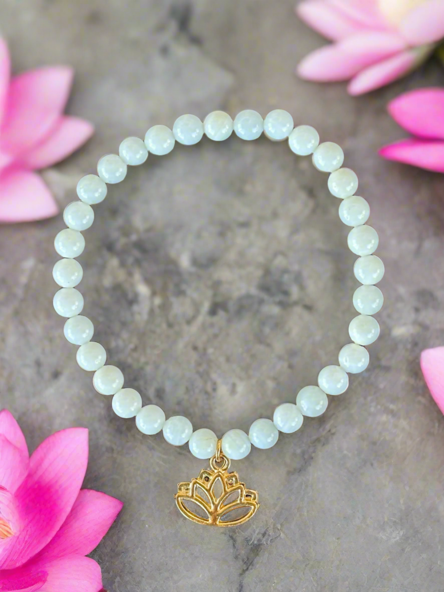 White Shell with Gold Lotus Flower Charm Bracelet