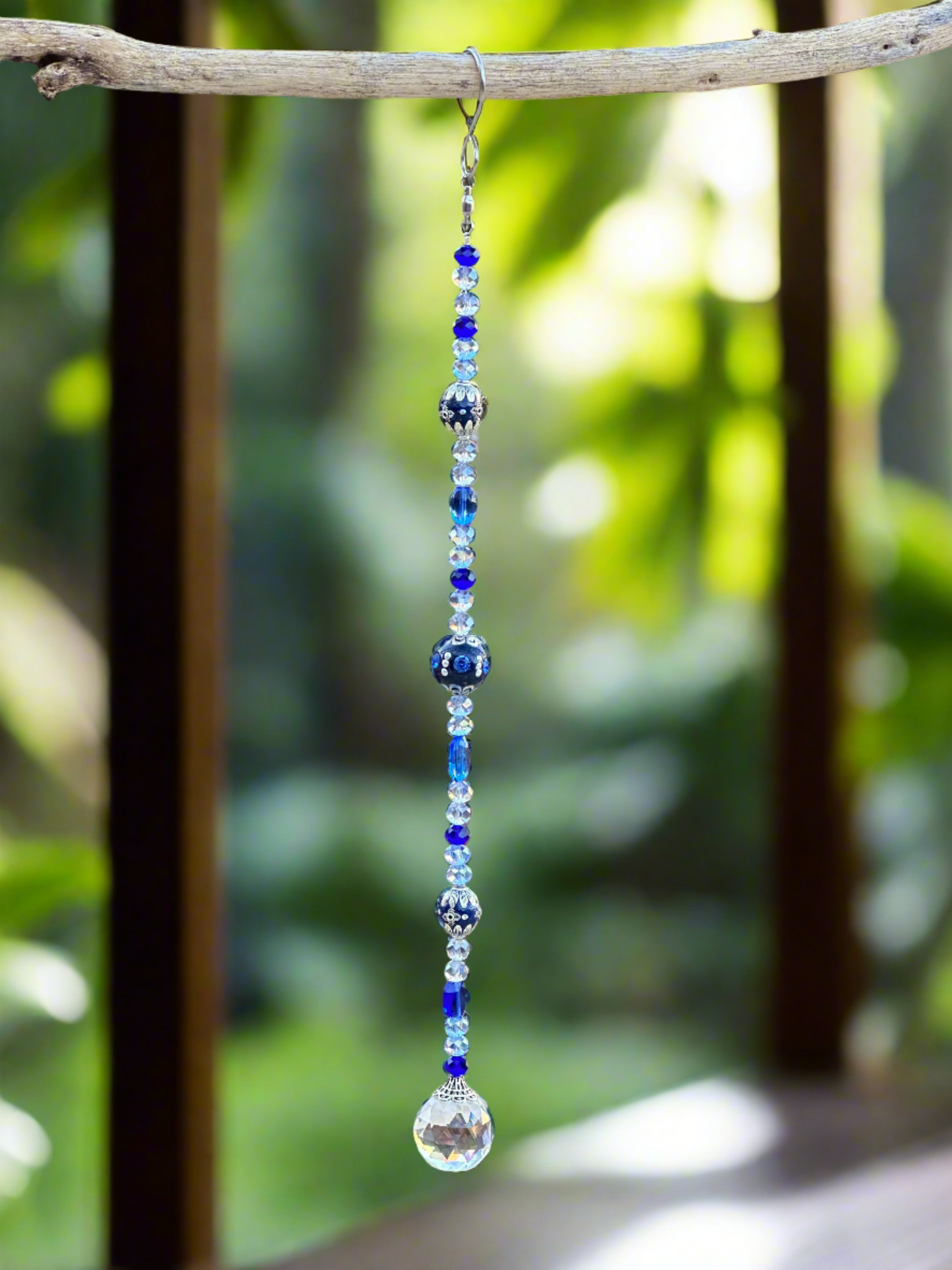 Royal Blue Metal Mix With Light Blue and Gray Glass Crystals Suncatcher