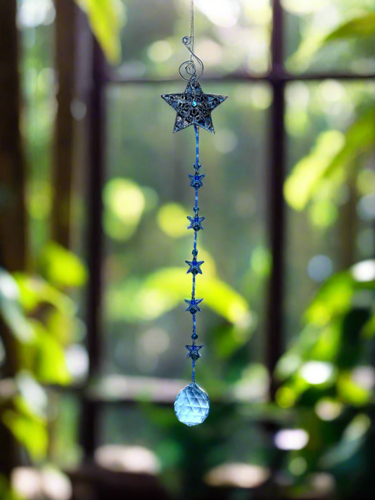 Silver and Light Blue Silver Filigree Star Suncatcher