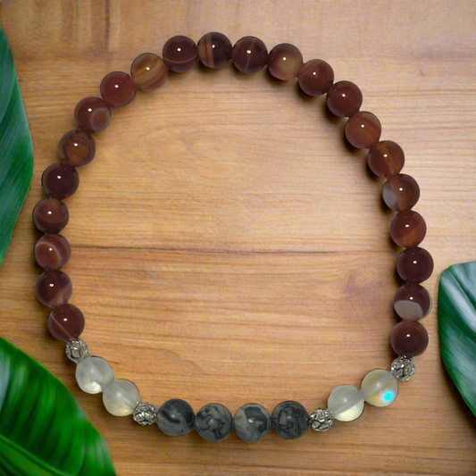 Amber Agate, Gray Jade and White Synthetic Opal Bracelet