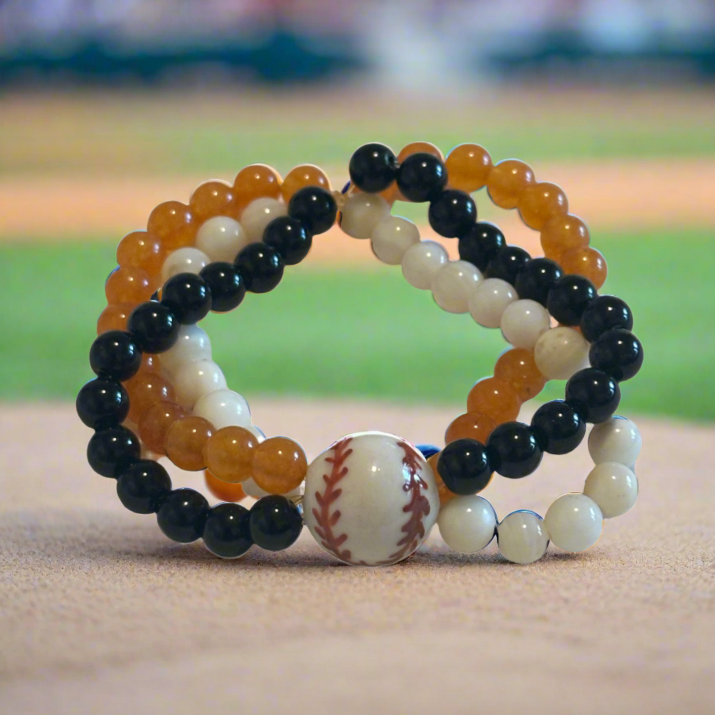 Black, Orange and White Three String Baseball Themed Baseball Bracelet ⚾⚾