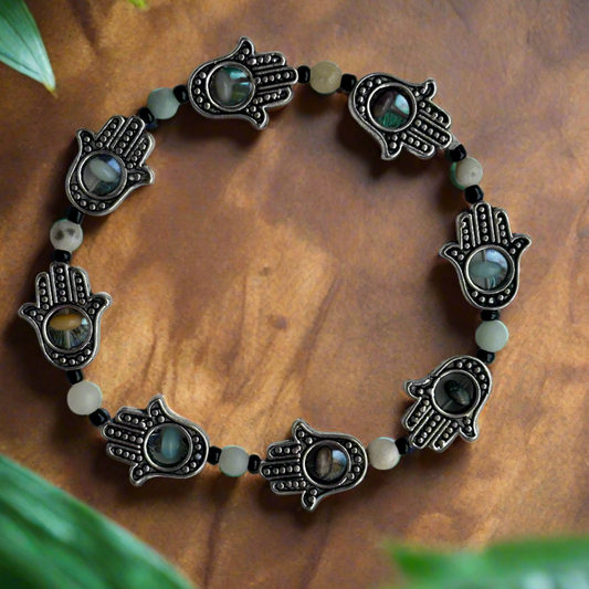 Hamsa Hand and  Amazonite Bracelet