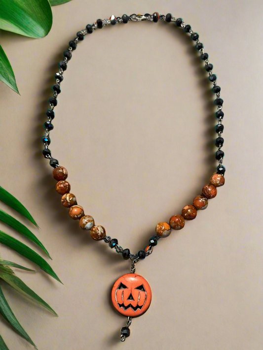 Halloween-Themed Natural Stone Necklace, Bracelet and Earrings Set