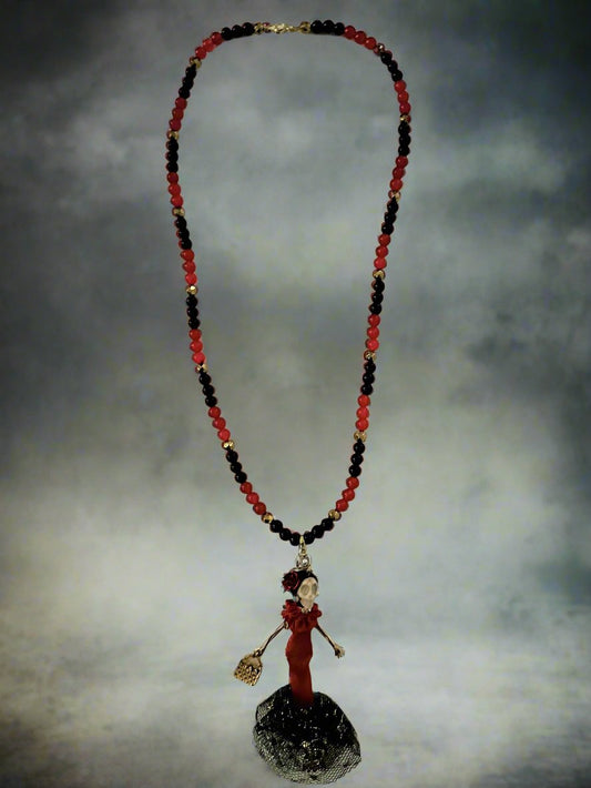 Black Jasper, Red Quartzite and Gold Hematite Dia de los Muertos-Themed Necklace