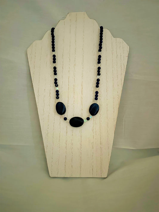 Reconstituted Lapis, Opal and Sliced Natural Stone Agate Beaded Necklace