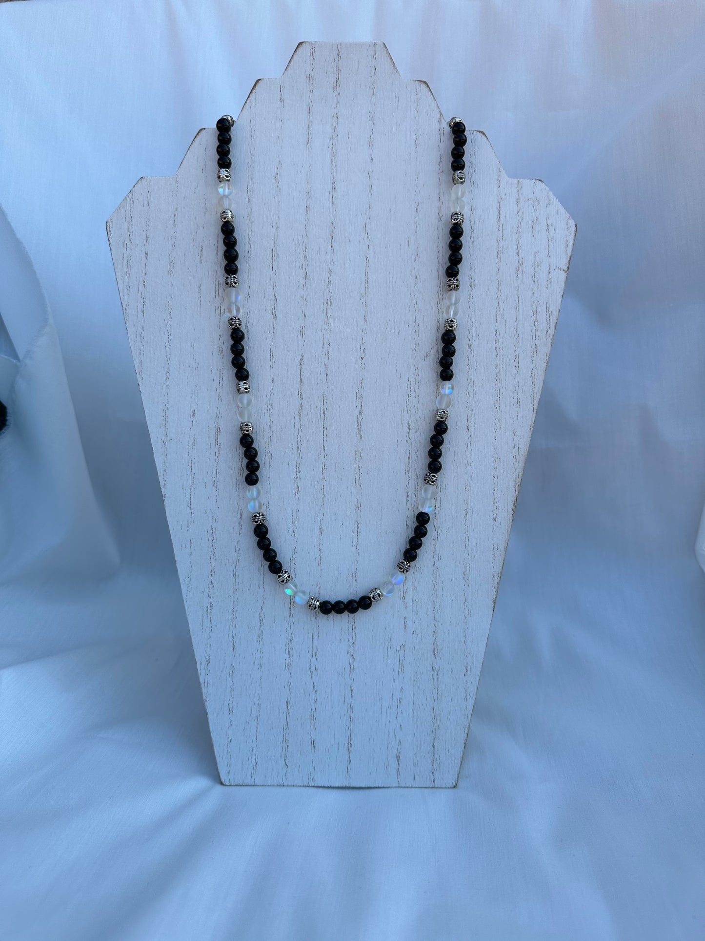 Black Jasper, White Opal and Silver Bead Jewelry Set