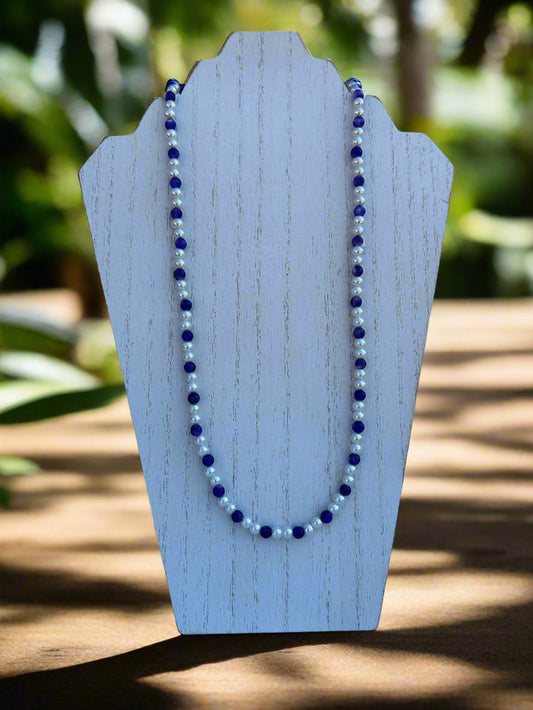 Blue Aventurine and Glass White Pearl Set