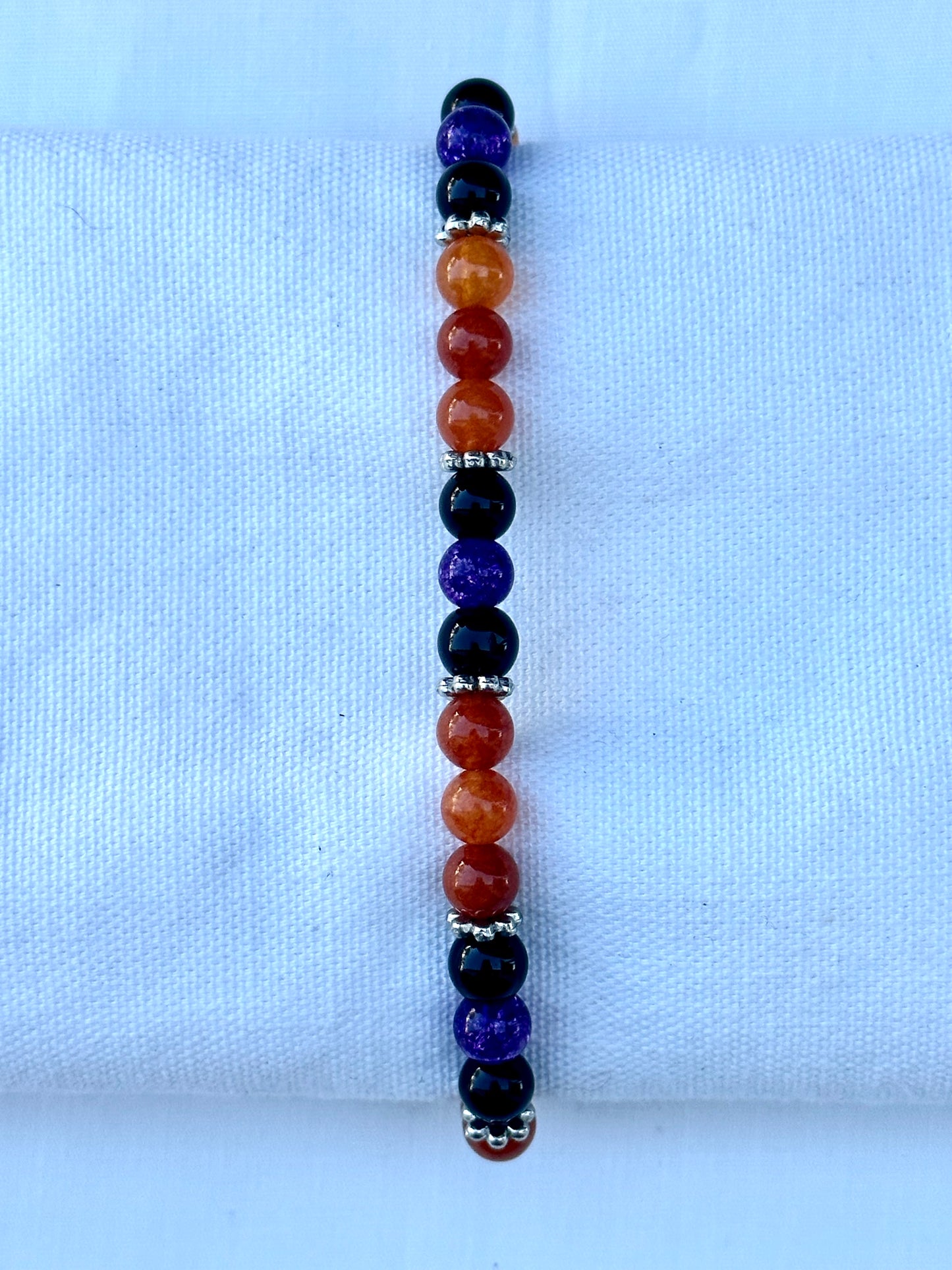 Black, Orange and Purple Bead Bracelet With 25 mm Pumpkin Center Stone